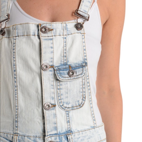 Light bleach Wash Denim Jean overalls Stretch - Picture 3 of 5